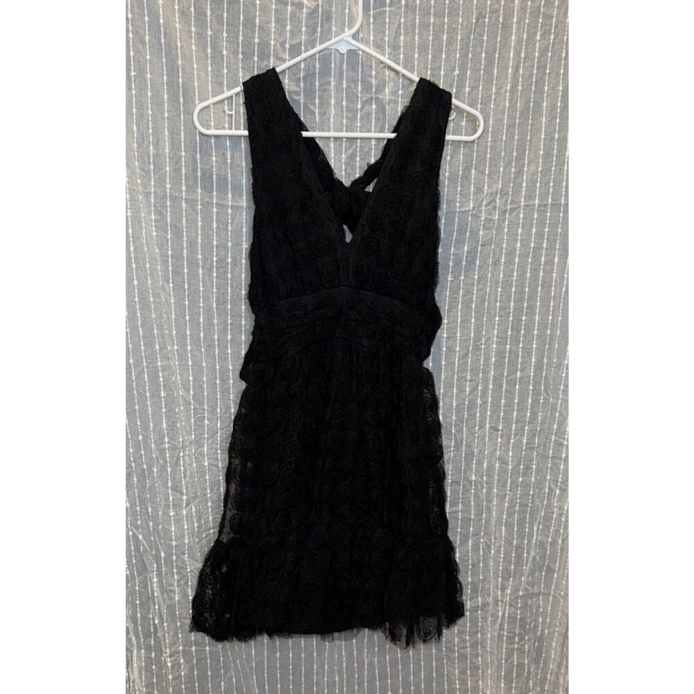 Mable Women’s Coquette Whimsigoth Ruched Mini Dress size S Black Lace Trim
